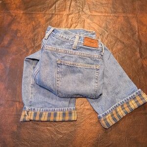 L.L. Bean Relaxed Fit Blue Jeans with Brown Patch